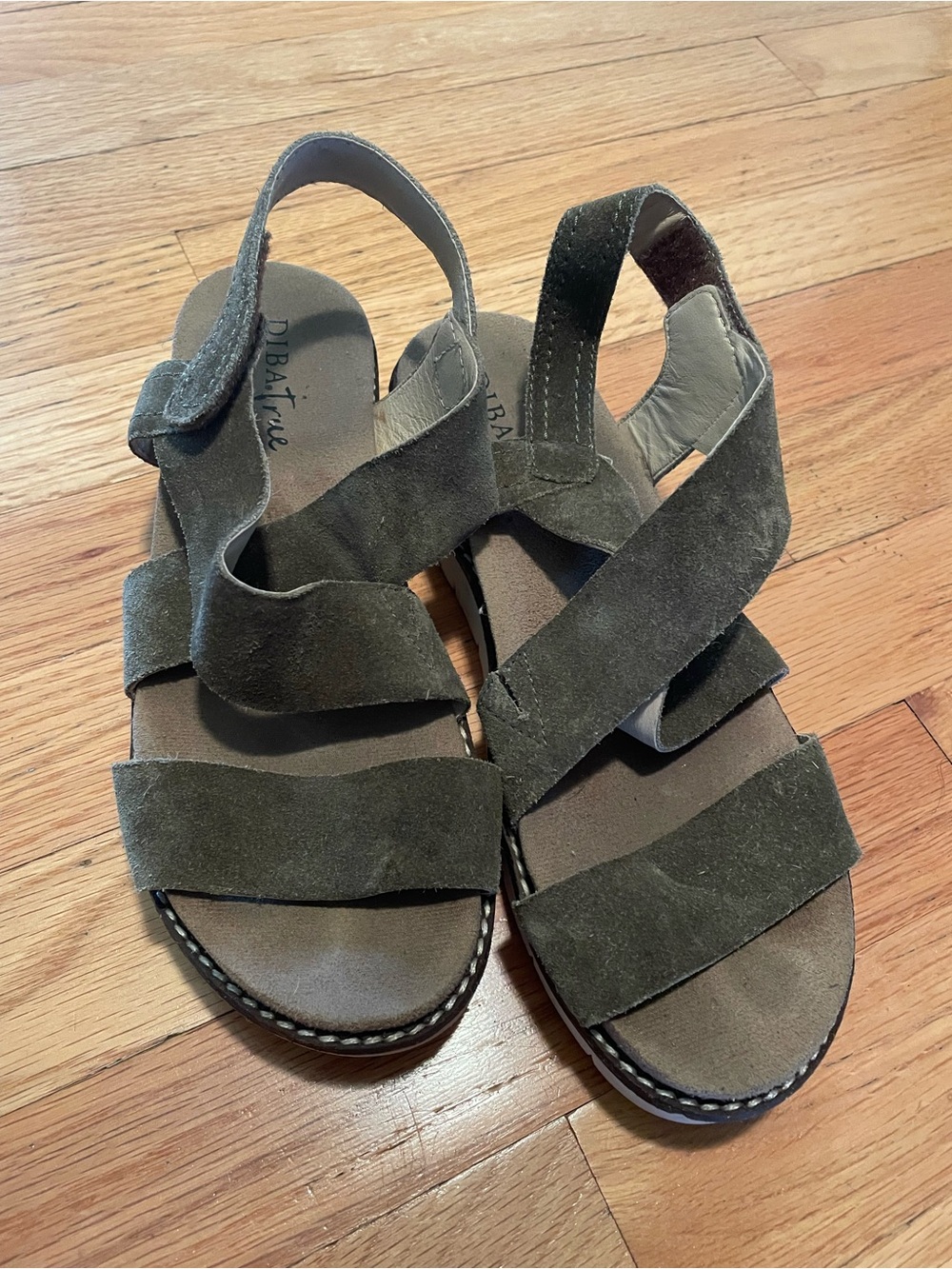Diba True Olive Suede Strappy Sandals